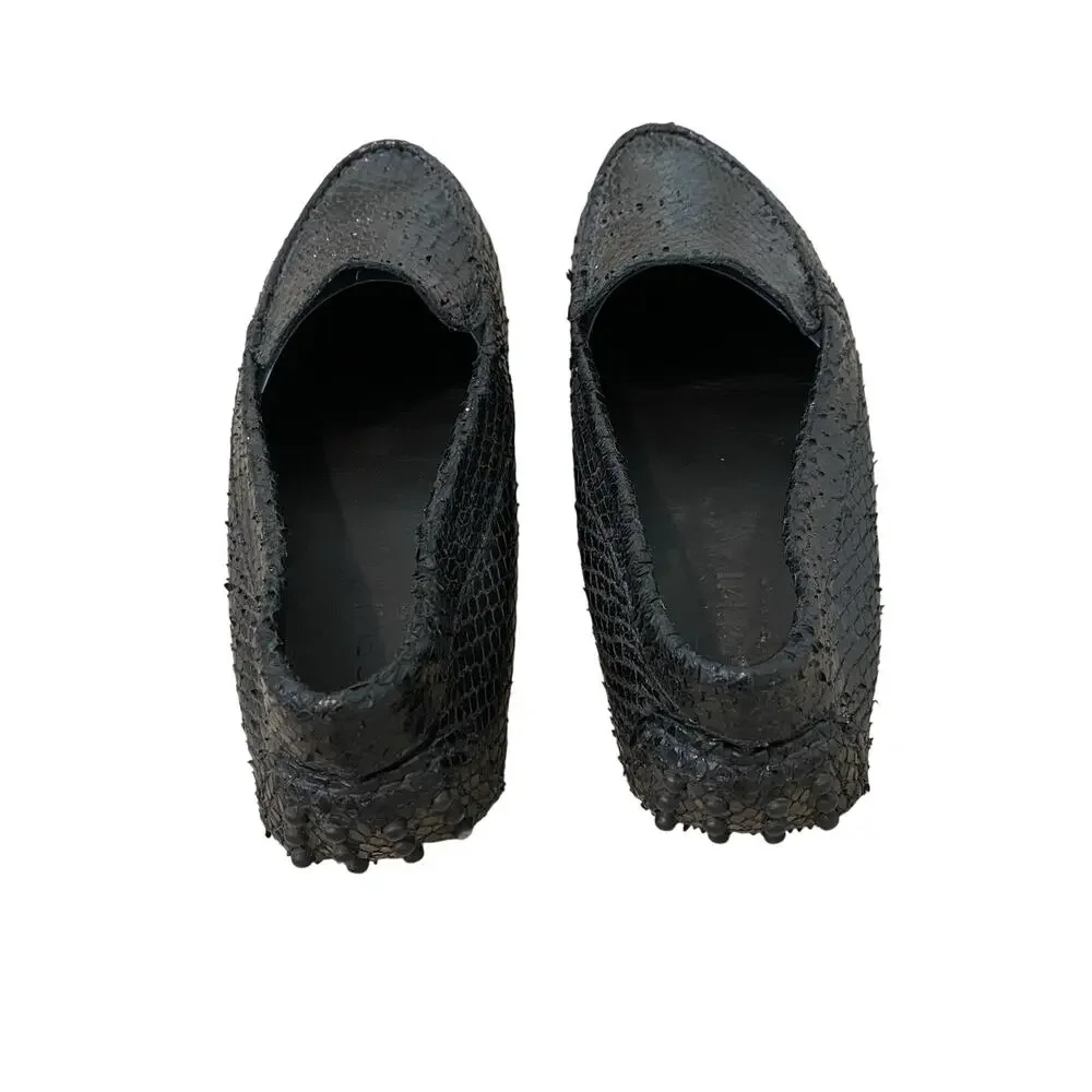 M Gemi The Felize Moccasin Loafer Sz 40 US 9 Black Snake Preppy Designer‎ Italy